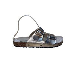 Mudd Women’s Gold Metallic Cork Sole Adjustable Buckle Straps Sandals Size M